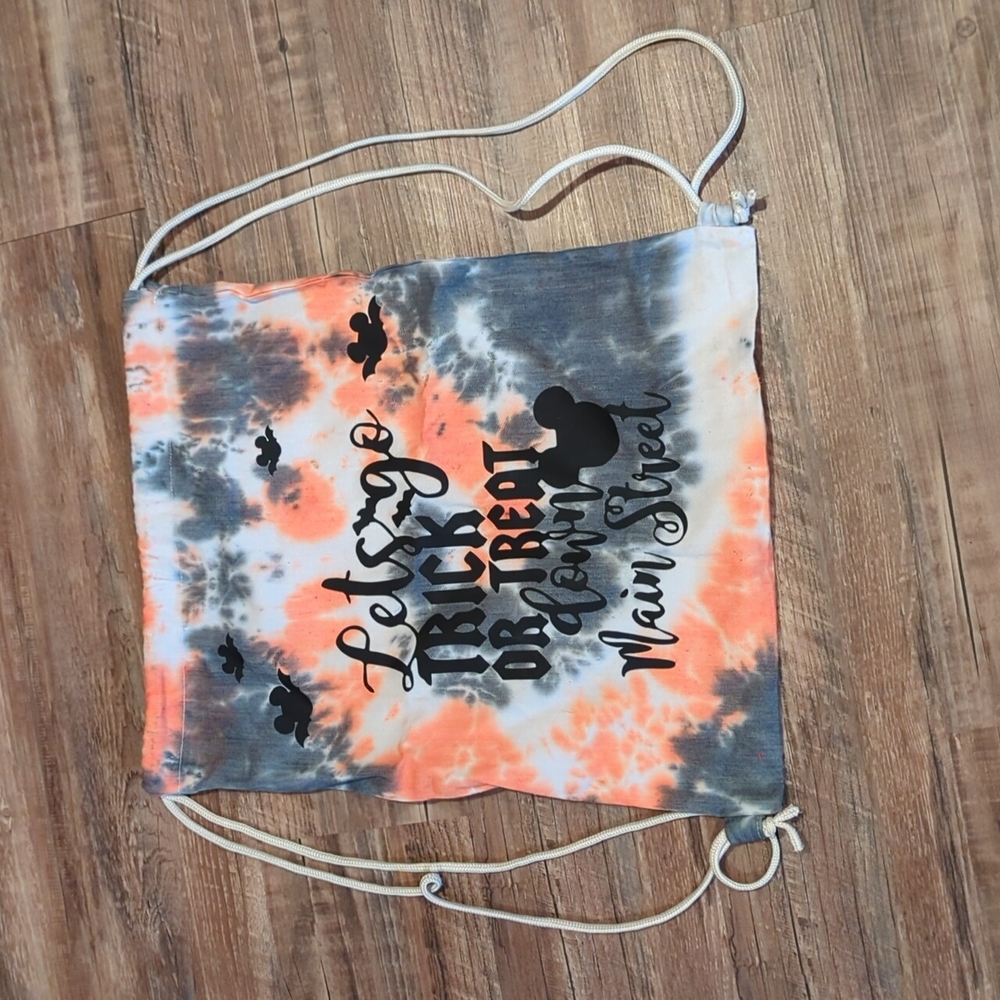 Disney tie dye let's trick or treat down main street pull string bag